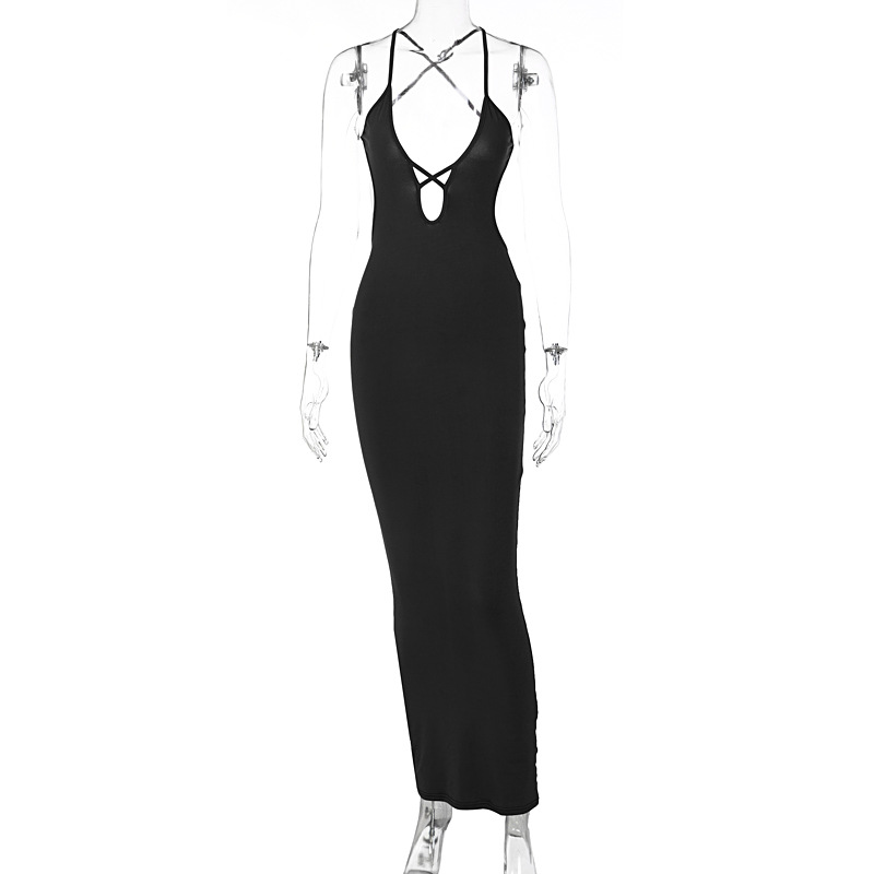 V-Neck Backless Sexy Maxi Dress Summer Spaghetti Strap Bodycon Dress Elegant Long Party Dresses For Women alx