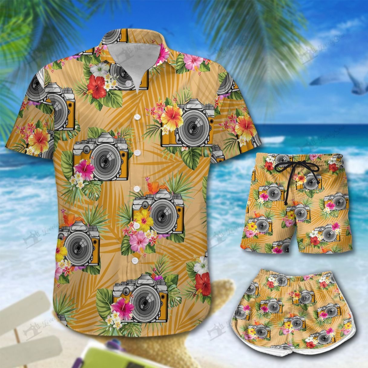 Camera Tropical Flowers Hawaiian Shirt Shorts Ha72857