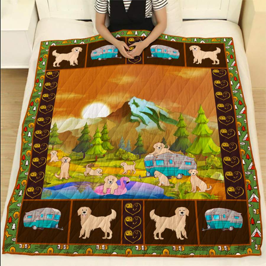 Camping  Labrador Dog Lovers Quilt Blanket