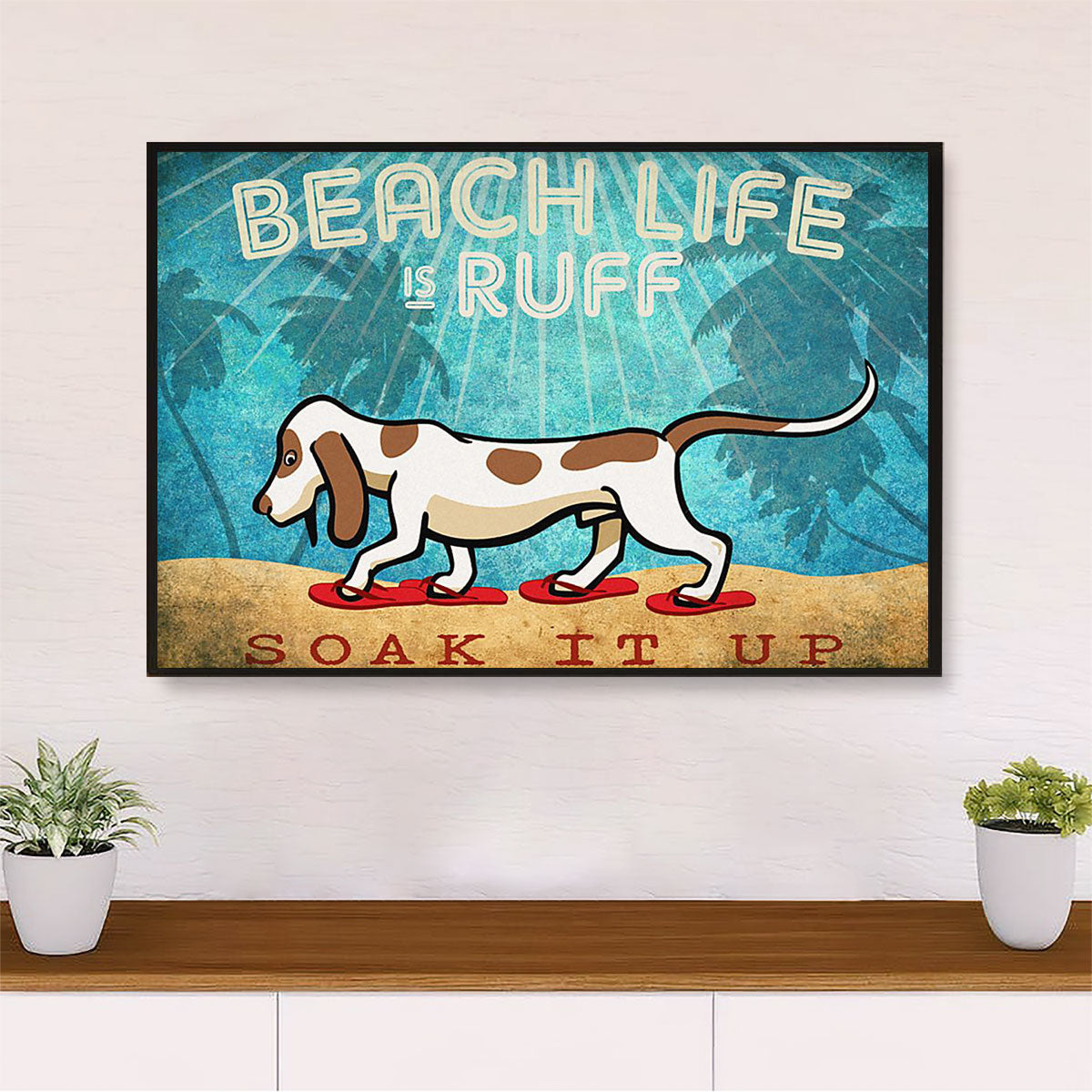 Basset Hound Canvas Wall Art | Beach Life Summer | Home Décor Gift For Miniature Puppies Lover