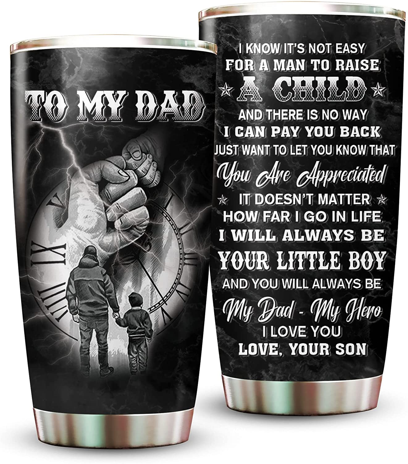 Dad Tumbler From Son, To My Dad 20 Oz Stainless Steel Tumbler, Best Dad Gifts From Son On Christmas, Thanksgiving, Fathers Day Presents From Son, Dad And Son Fathers Birthday Gifts Tumbler Cup