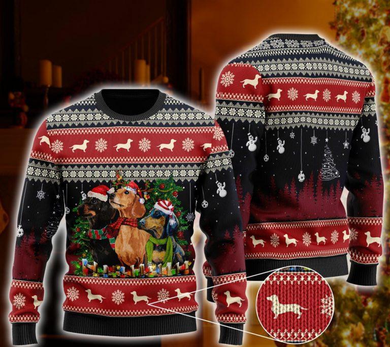 Christmas Dachshund Santa Hat Ugly Christmas Sweater | For Men & Women | Adult | Us4353