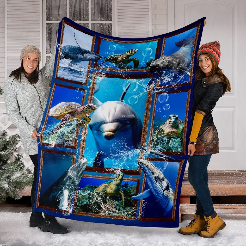 The Ocean Turtle Whale Dolphin Fleece Blanket Print 3D, Unisex, Kid, Adult