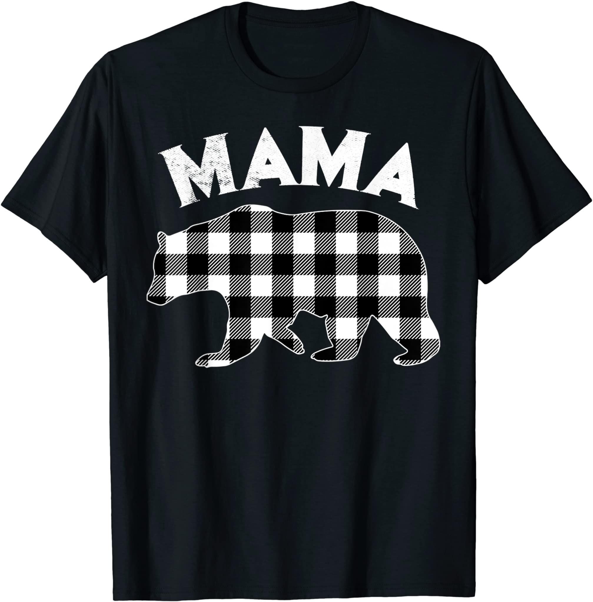 Black And White Buffalo Plaid Mama Bear Christmas Pajama T-Shirt