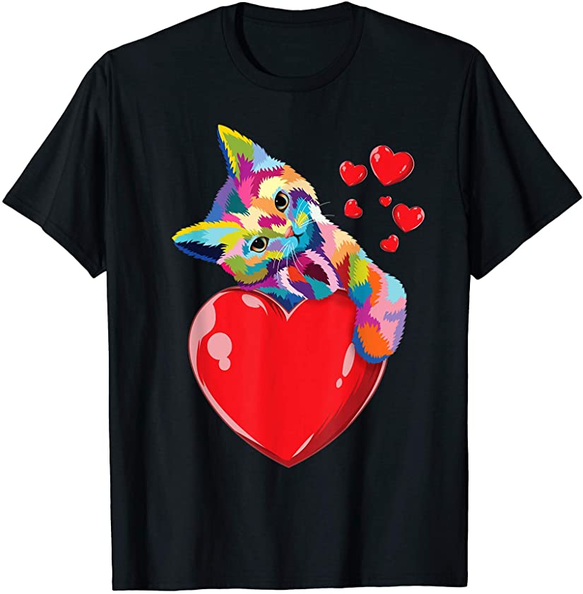 Cat Heart Pop Art Colorful Kitty Kitten Cute Cat T-Shirt