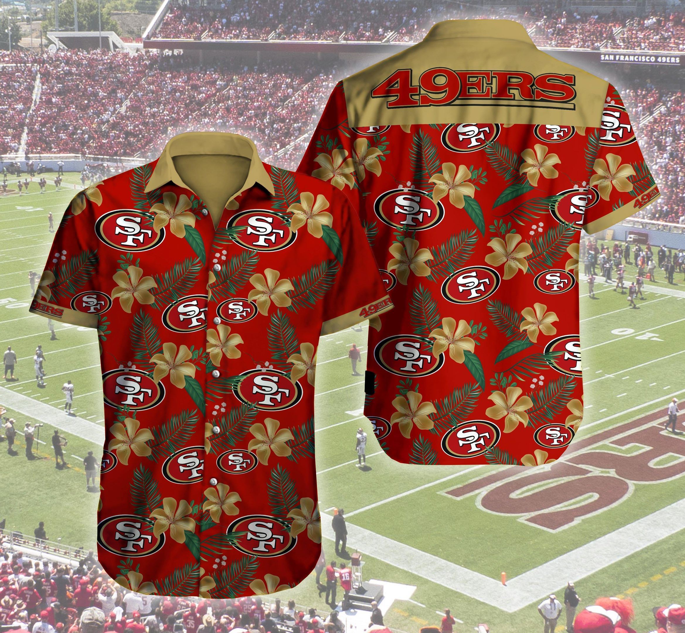 Beach Shirt San Francisco 49Ers Logo Flowers Hawaii Shirt Summer Button Up Shirt For Men Beach Wear Short Sleeve Hawaii Shirt