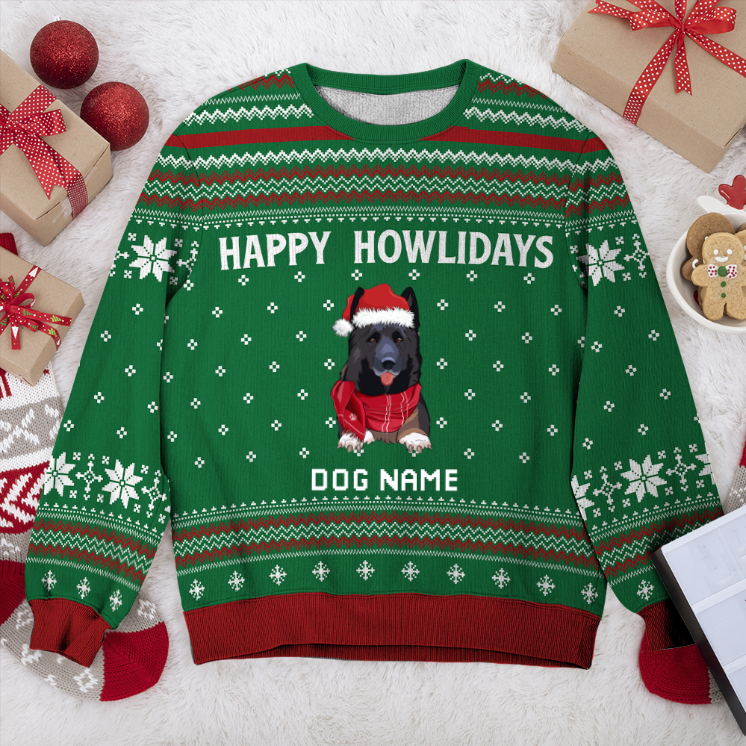 Belgian Shepherd Happy Howlidays Personalized Sweater, Dog Ugly Christmas Sweater