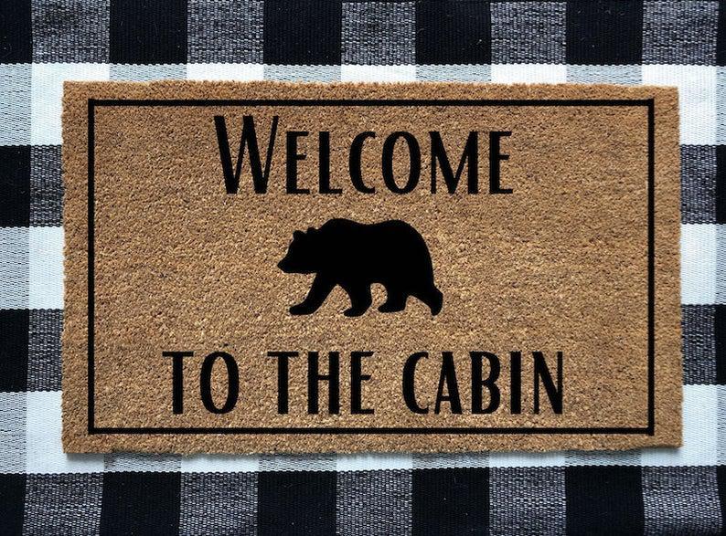 Welcome To The Cabin Doormat, Cabin Doormat, Welcome Mat, Outdoor Coir Mat, Bear Doormat,  Outdoor Rug, Hand Painted Mat