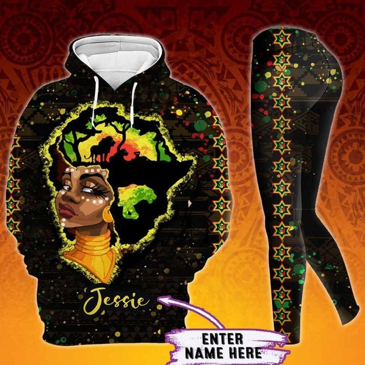 Personalized Black Queen Black  Legging Hoodie , Custom African Legging Hoodie