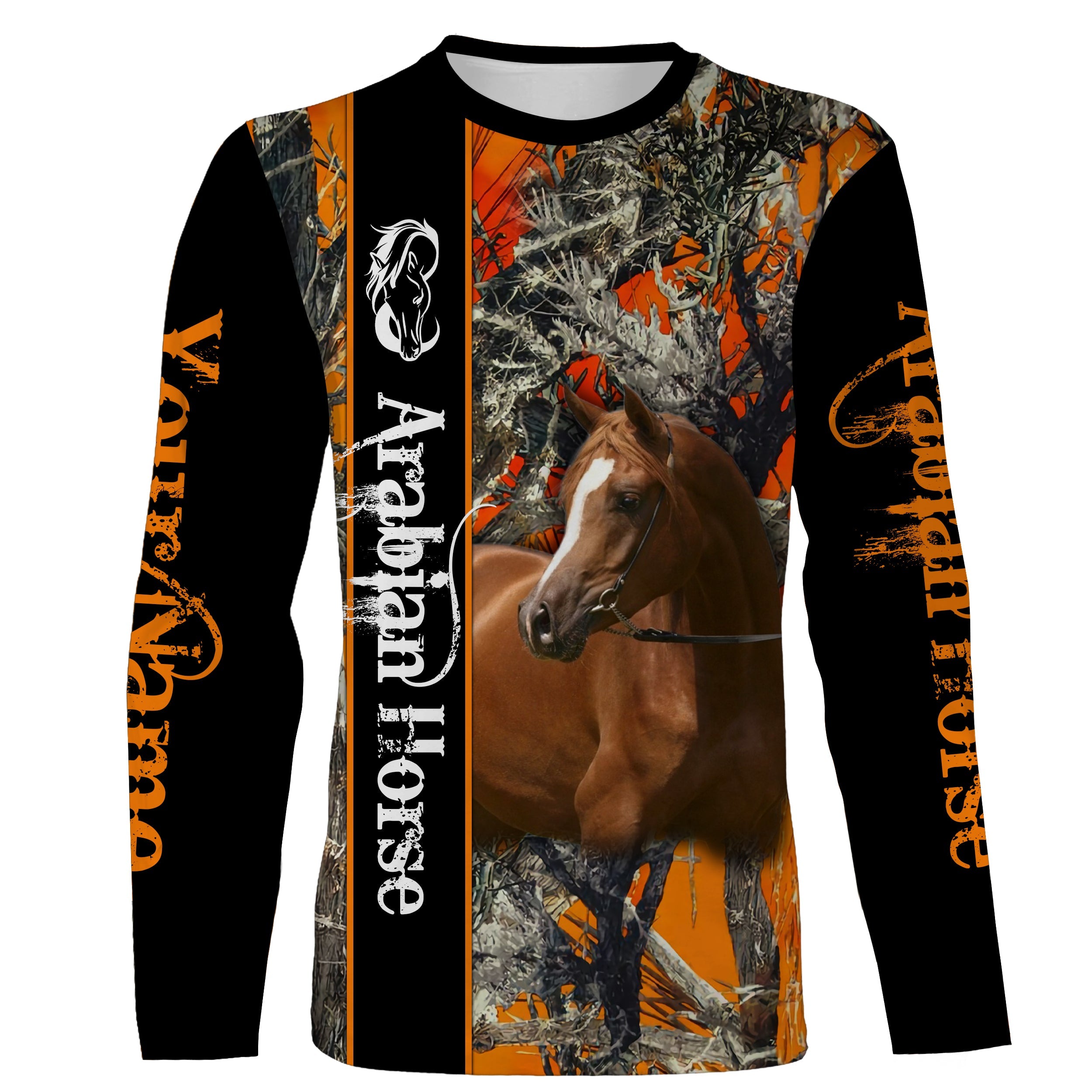 Arabian Horse Orange Camo Customize Name 3D All Over Printed Shirts Personalized Horse Shirt For Girl, Men, Kid, Gift For Horse Lovers Nqs2848