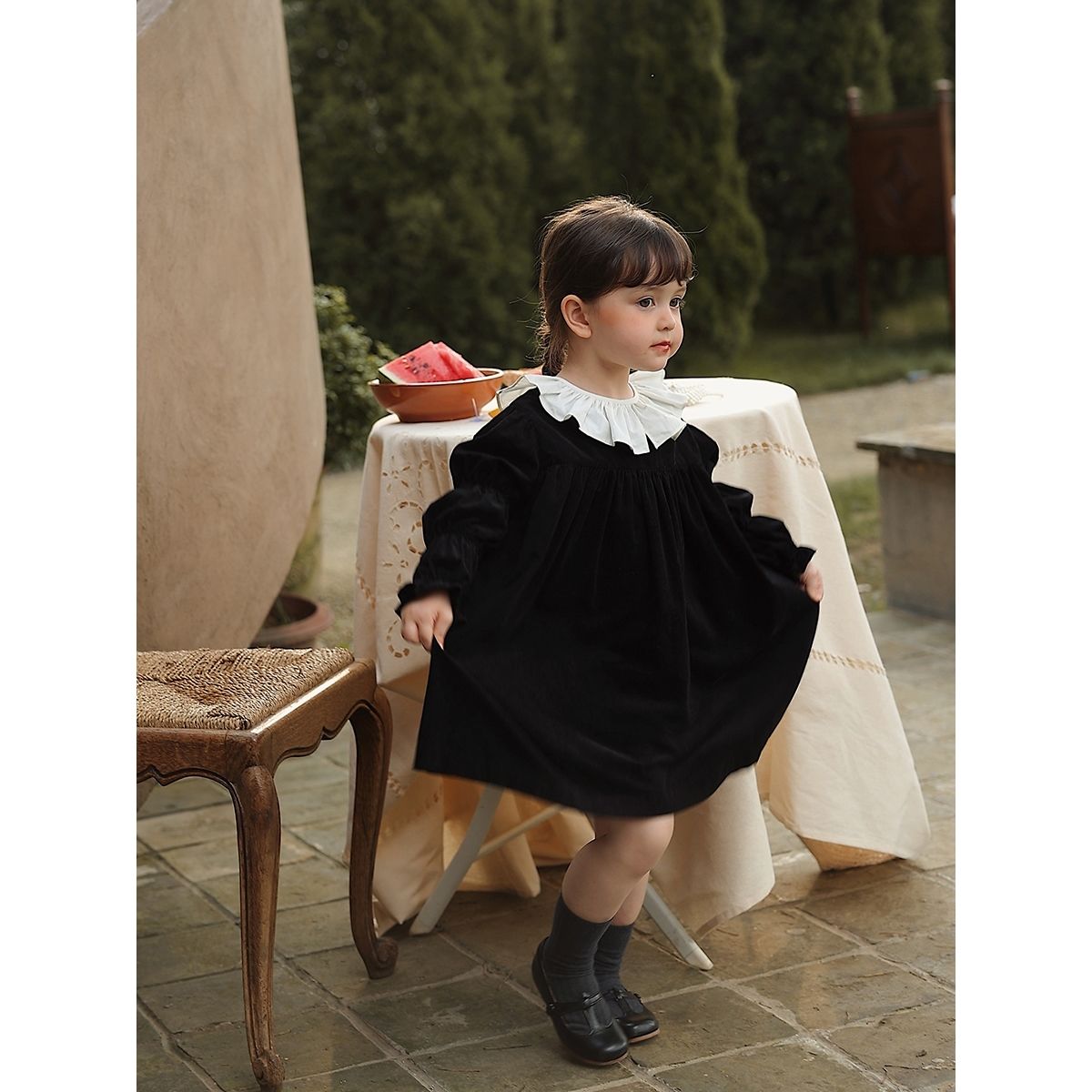 2022 Girls Fashion Dress Spring Autumn Kids White Collar Long Sleeve Elegant Princess Dresses Children Clothes Vestido alx