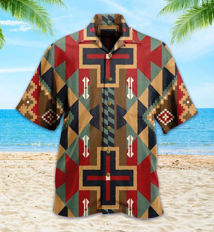 Native American Red Abstract Pattern Brown Hawaii Shirt Ha73550