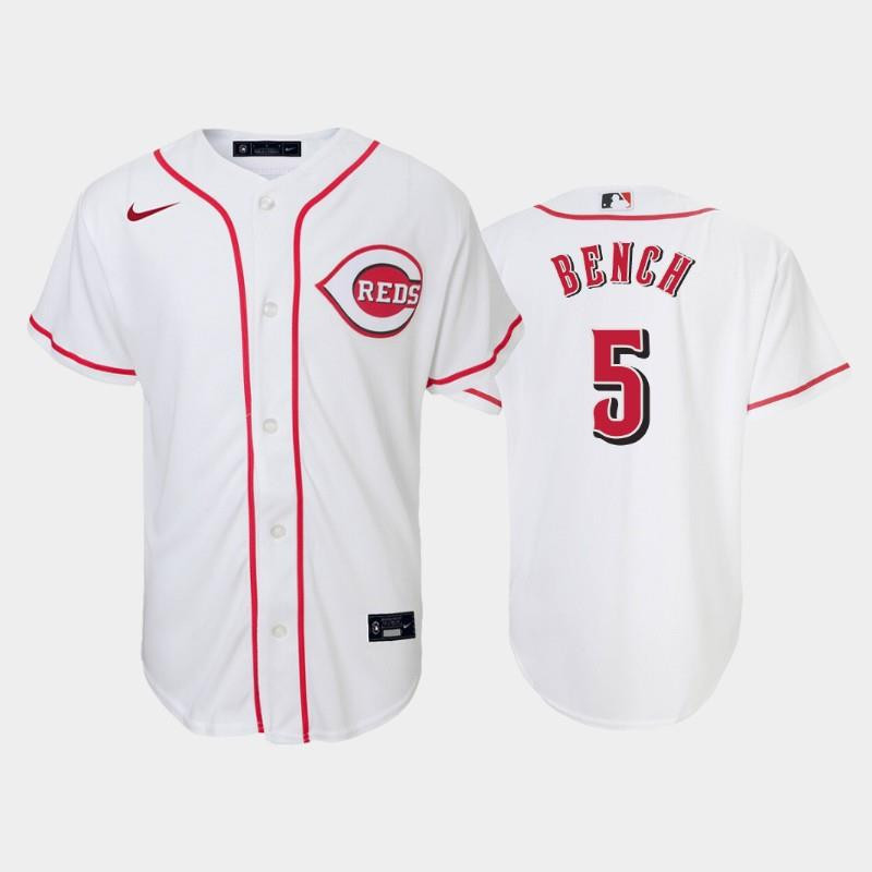 5 Johnny Bench Youth Reds Home White Jersey