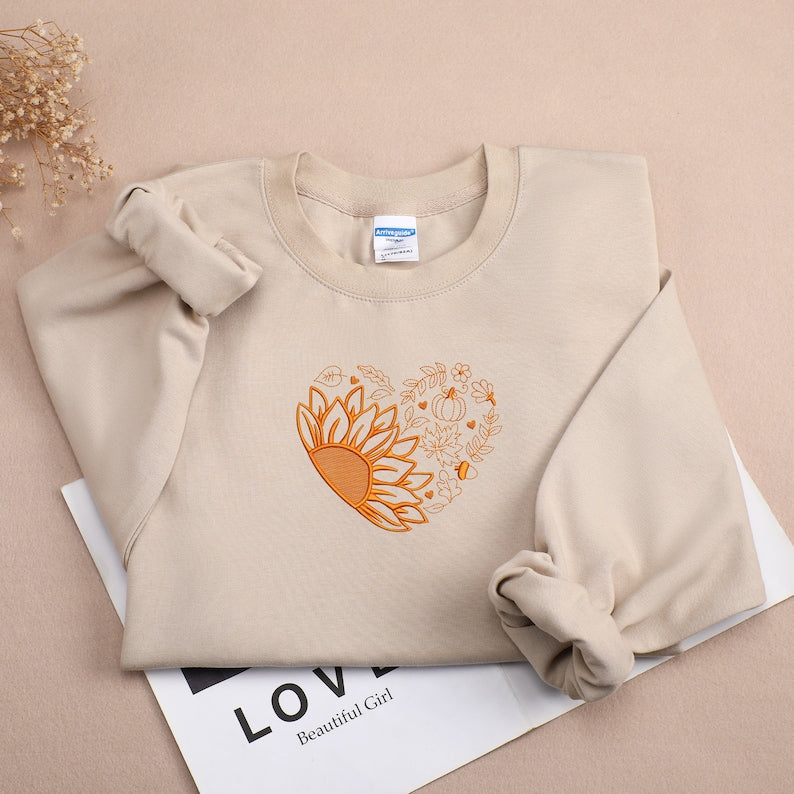 Leaves And Pumpkin Embroidered Sweatshirt 2D Crewneck Sweatshirt All Over Print Sweatshirt For Women Sweatshirt For Men Sws3205