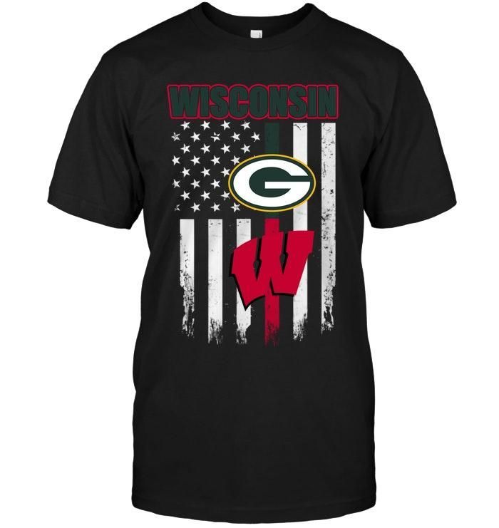 Wisconsin Green Bay Packers Wisconsin Badgers American Flag Shirt T Shirt Hoodie Sweater Tshirt Hoodie Sweater