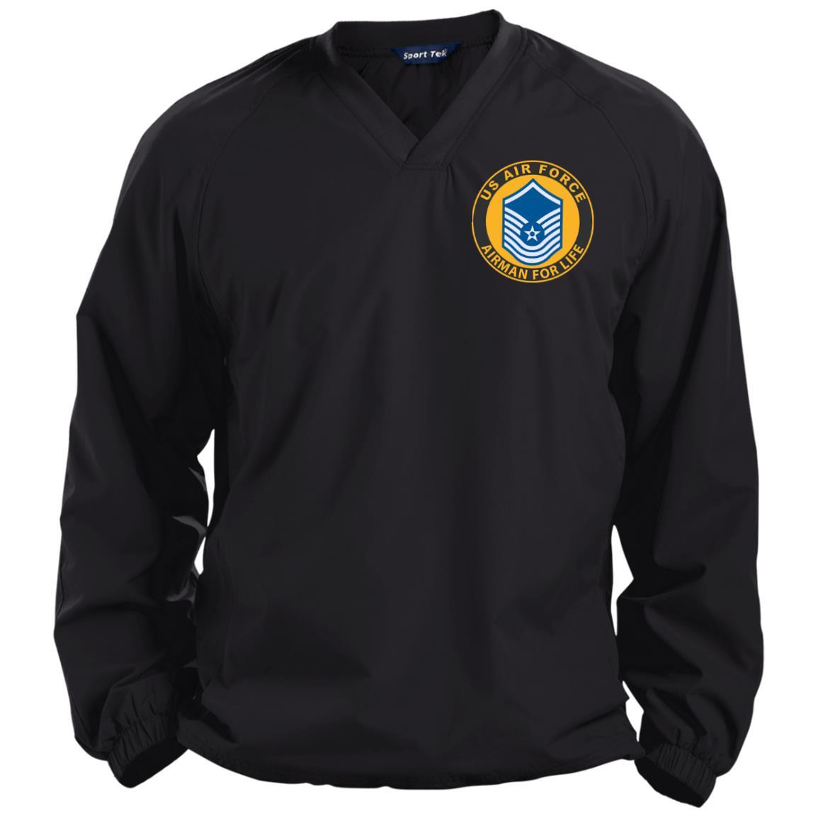 US Air Force E-8 Senior Master Sergeant SMSgt E8 Old Style Airman For Life Embroidered Sport-Tek Pullover V-Neck Windshirt