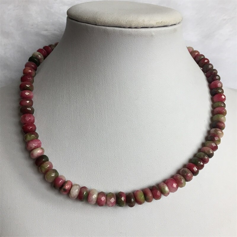 5*8MM Faceted Tourmaline Red Green Yellow Natural Stone Jewelry Noble Elegant Exquisite Rubies Chain Choker Necklace Collier alx