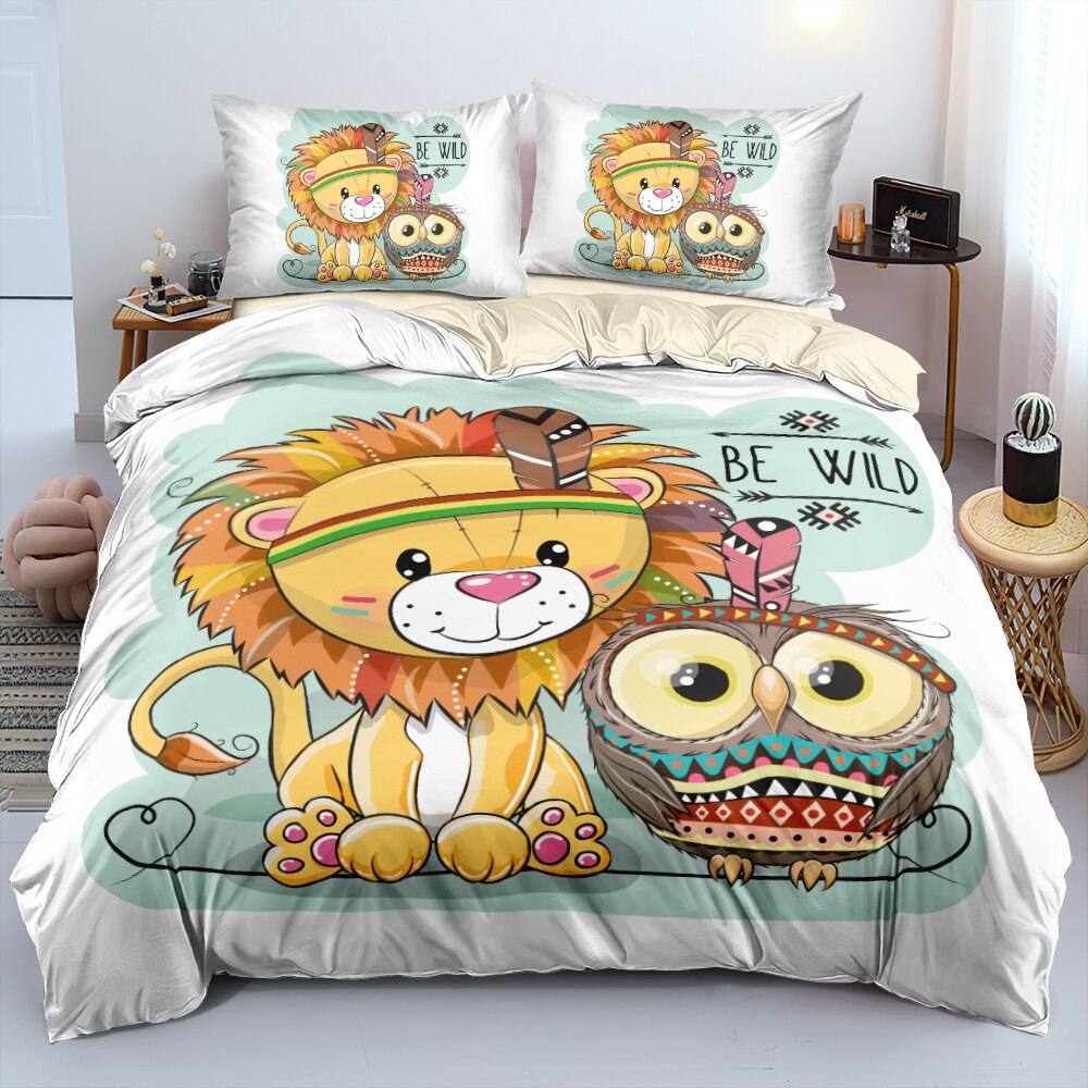 3D Cartoon Ethnic Lion And Owl Linens Bed Cover Set Twin Full Queen King Size Bedding Set Adult Duvet Covers