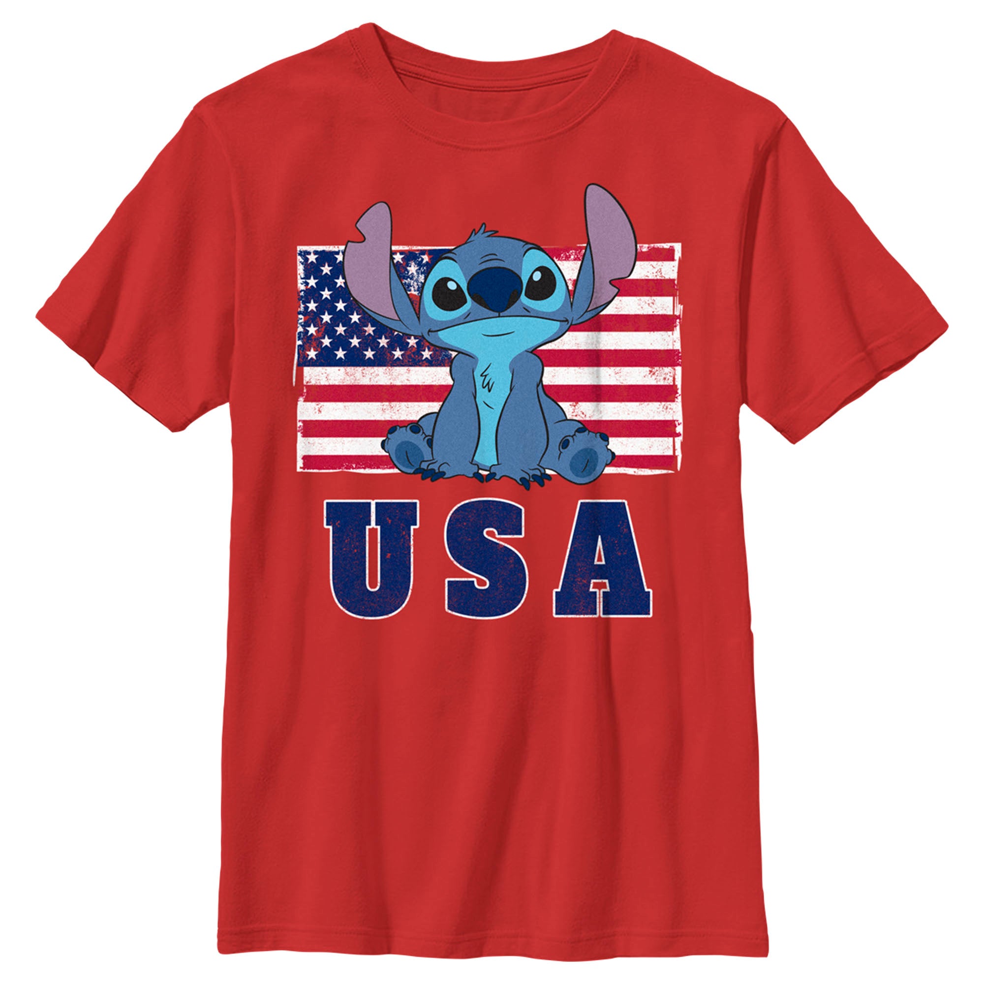 Boy’S Lilo & Stitch Distressed Red, White, And Blue T-Shirt