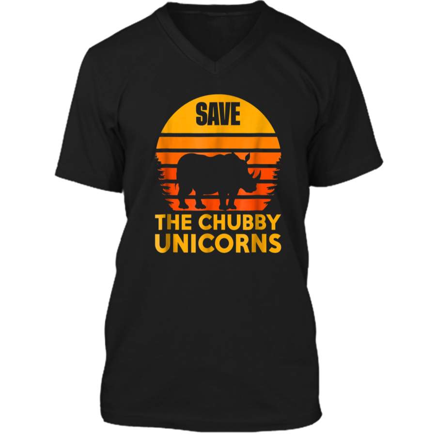 Retro Vintage Save The Chubby Unicorns Animal Lovers Mens Printed V-Neck T