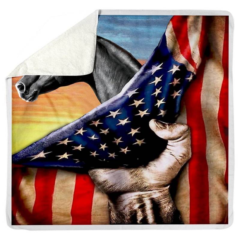 American Flag Horse Freedom Hope Custom Design For Horse Lovers Sherpa Blanket