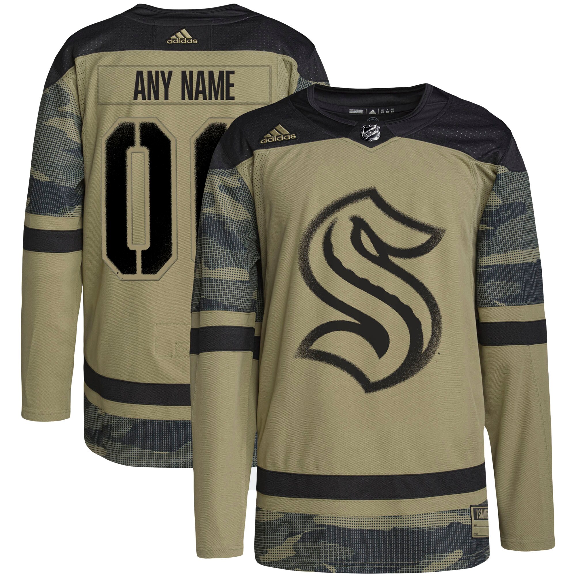 Men's Seattle Kraken adidas Camo Military Appreciation Team Authentic Custom Practice Jersey