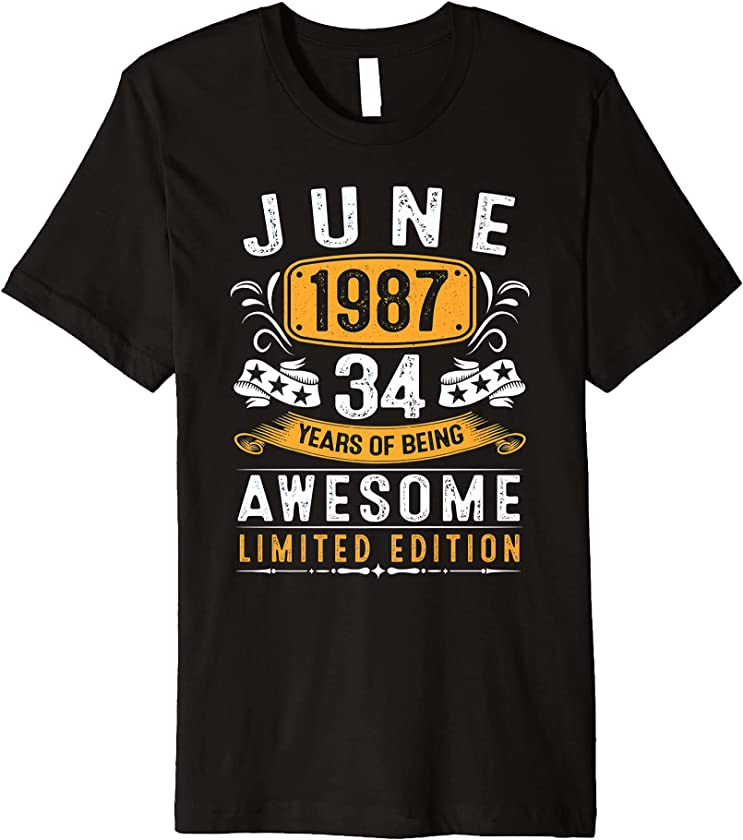 34th Birthday Gift Vintage June 1987 Men Women 34 Year Old Premium T-Shirt