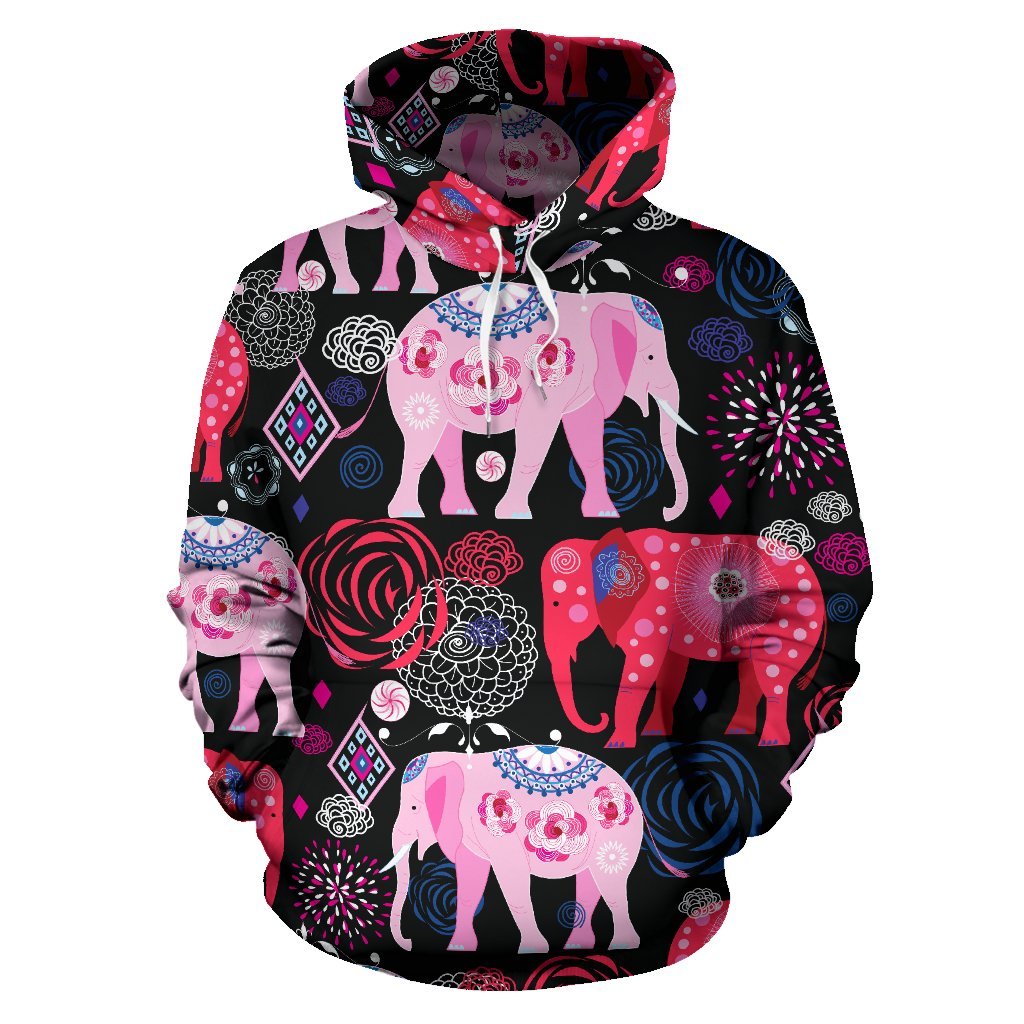 Pink Elephant Pattern Pullover Hoodie