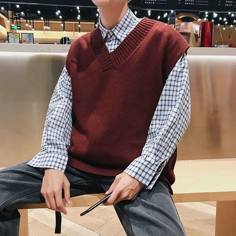 Sweater Vest Men V-neck Solid Simple Casual 2XL Oversize Spring Autumn Mens Vests Chic All-match Preppy Style Daily Outwear New alx