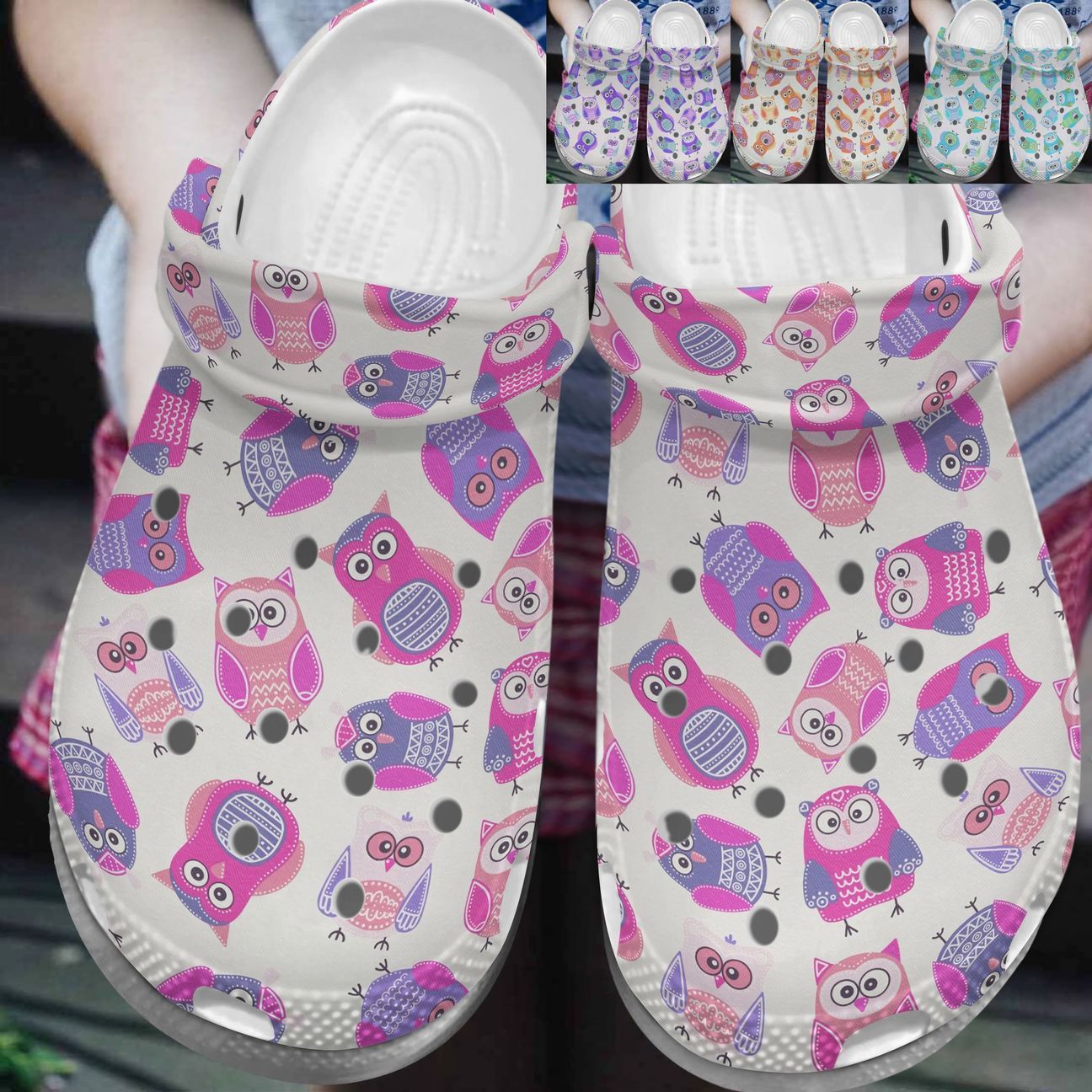 Owl Personalize Clog, Custom Name, Text, Fashion Style For Women, Men, Kid, Print 3D Whitesole Cute Owls Version 2