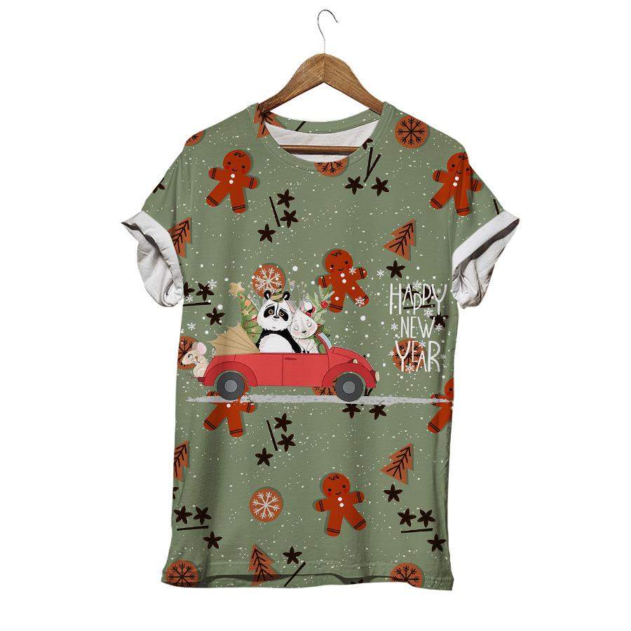 Cute Mouse Bunny Panda Snowman And Festive Elements Christmas Panda Bear T-shirt