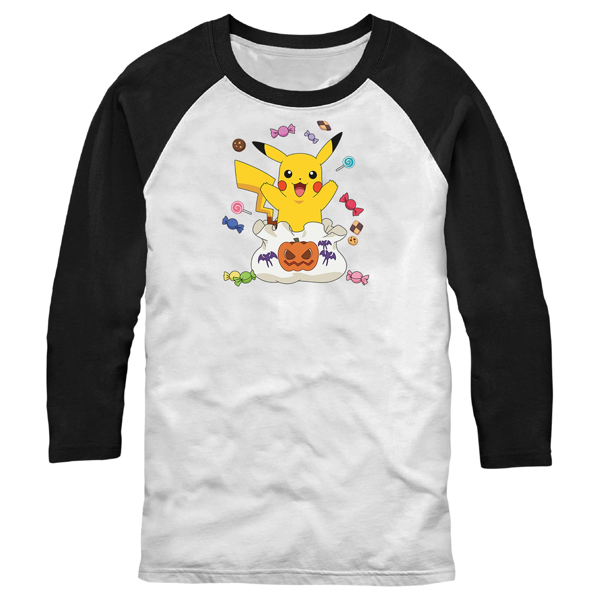 Men’S Pokemon Halloween Pikachu Candy Bag Baseball Tee