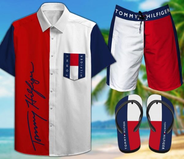 Tommy Hilfiger Hawaii Shirt Shorts Set & Flip Flops Beach Clothing Clothes Outfit For Men Ht
