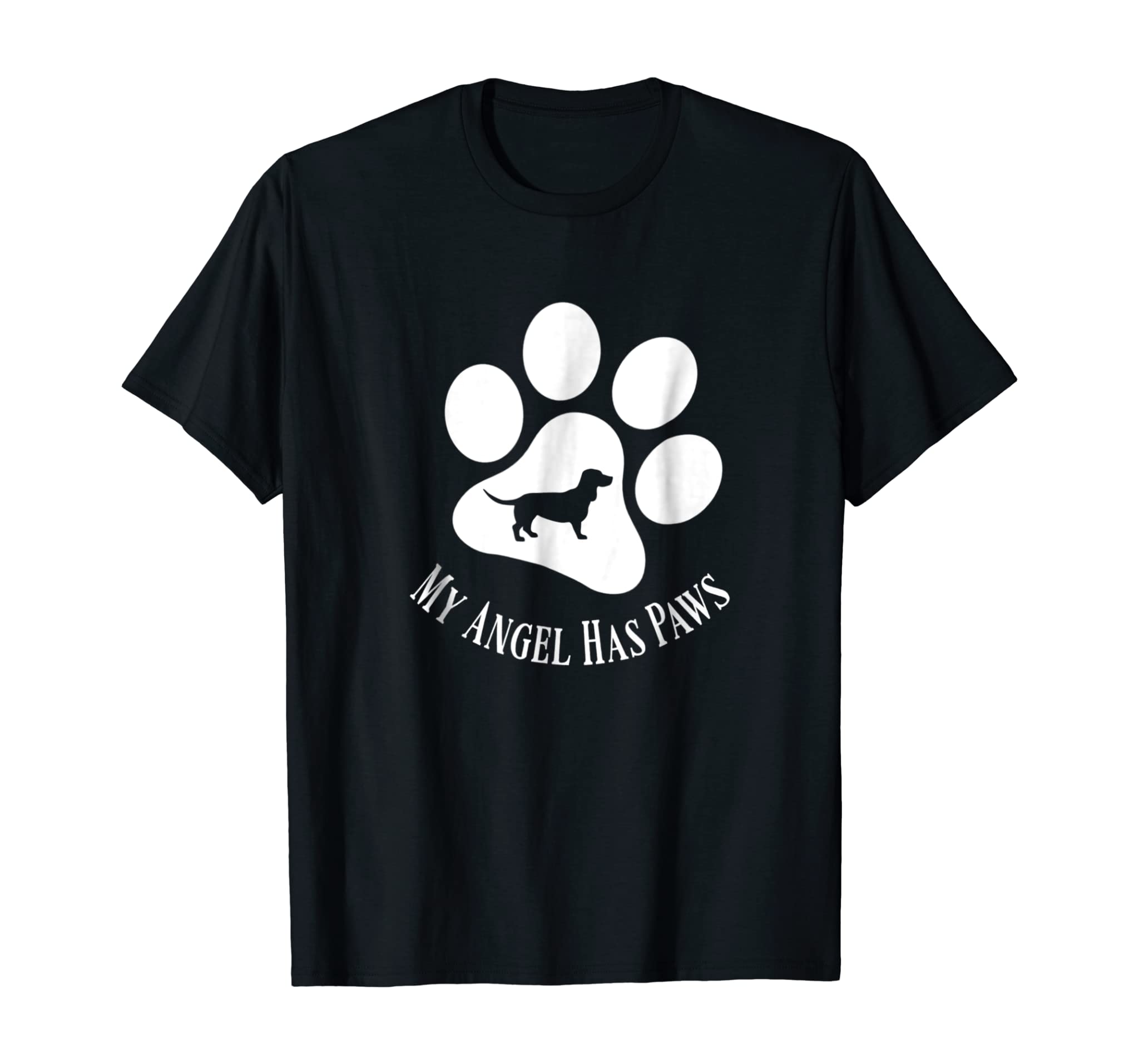 Basset Hound Dog Silhouette My Angel Has Paws Print T-shirt