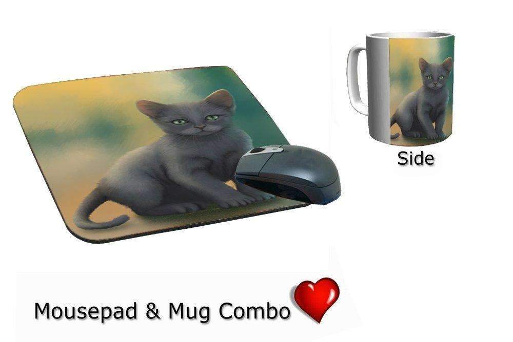 Russian Blue Kitten Cat Mug & Mousepad Combo Gift Set