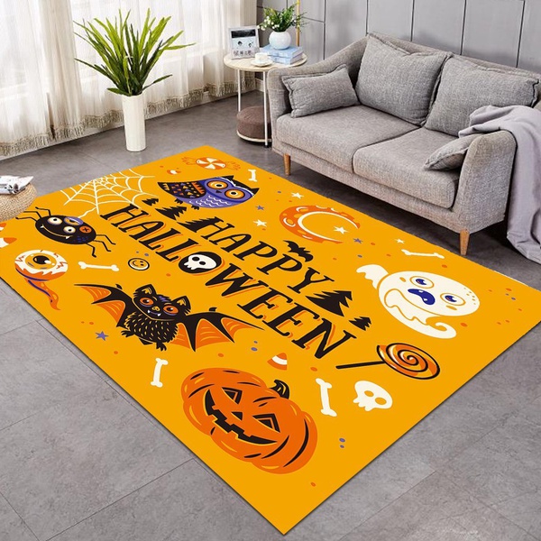 Happy Halloween Yellow Anti-Skid Plush Velour Area Rug | Ar1741