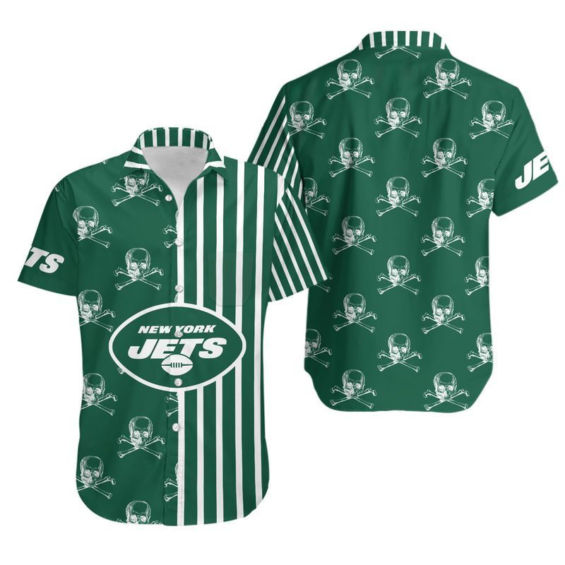 New York Jets Stripes And Skull Hawaii Shirt