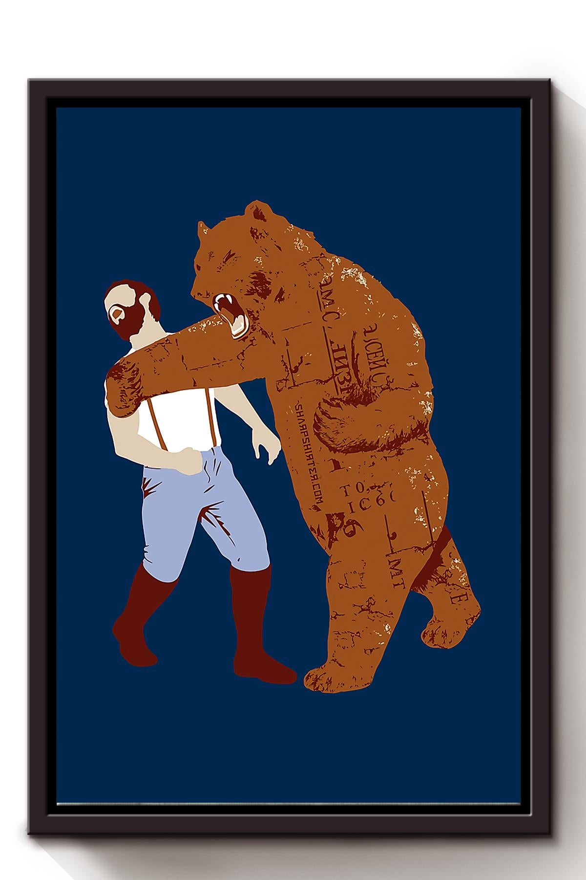 Angry Brown Bear Animal Wall Art For Bear Lover Kid Room Decor Framed Matte Canvas