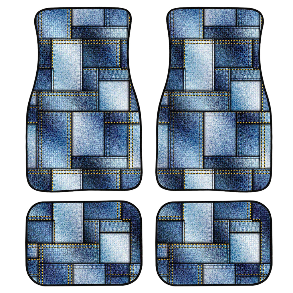 Patchwork Denim Jeans Pattern Print Front And Back Car Floor Mats, Front Car Mat