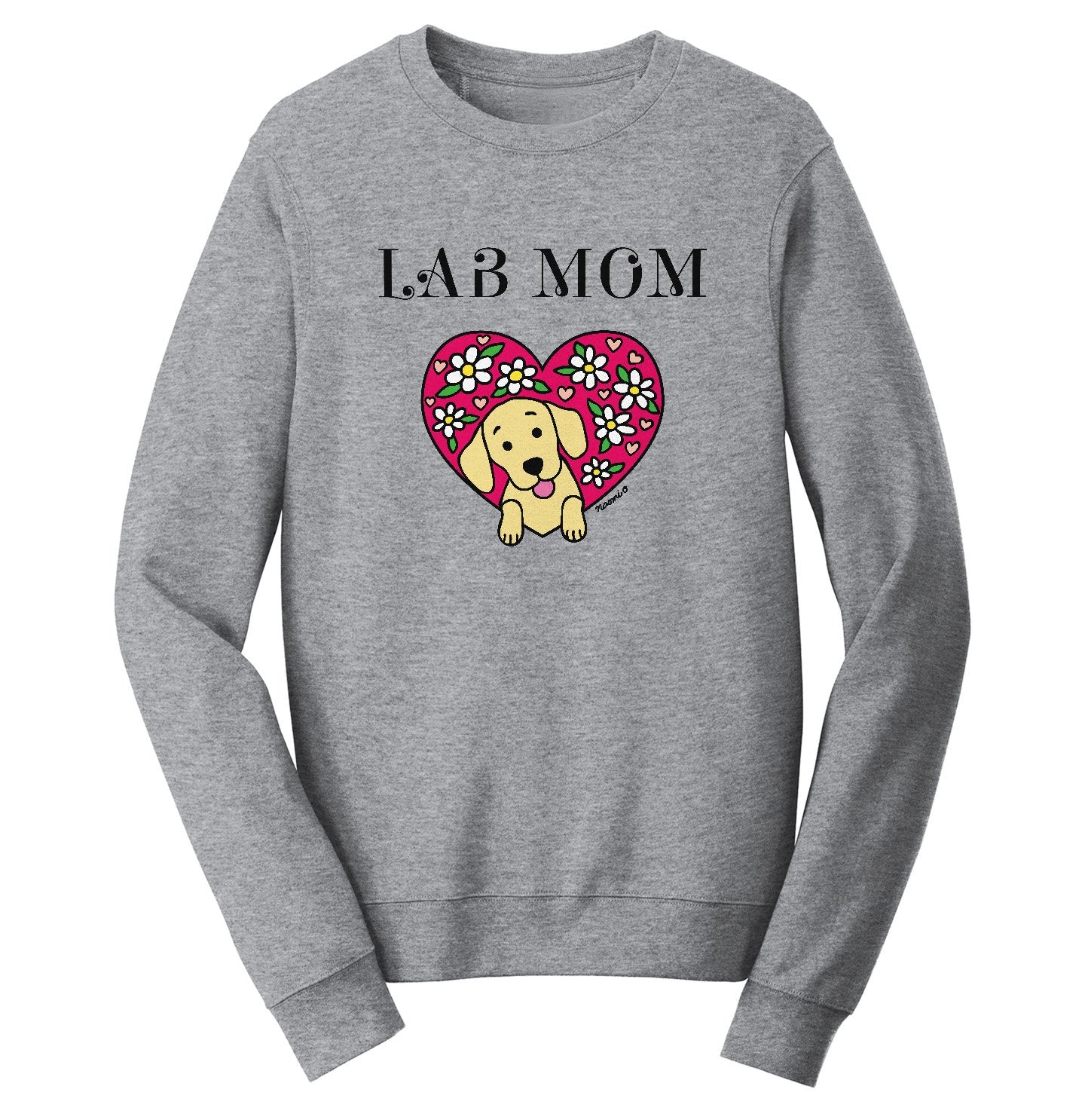 Flower Heart Yellow Lab Mom – Adult Unisex Crewneck Sweatshirt