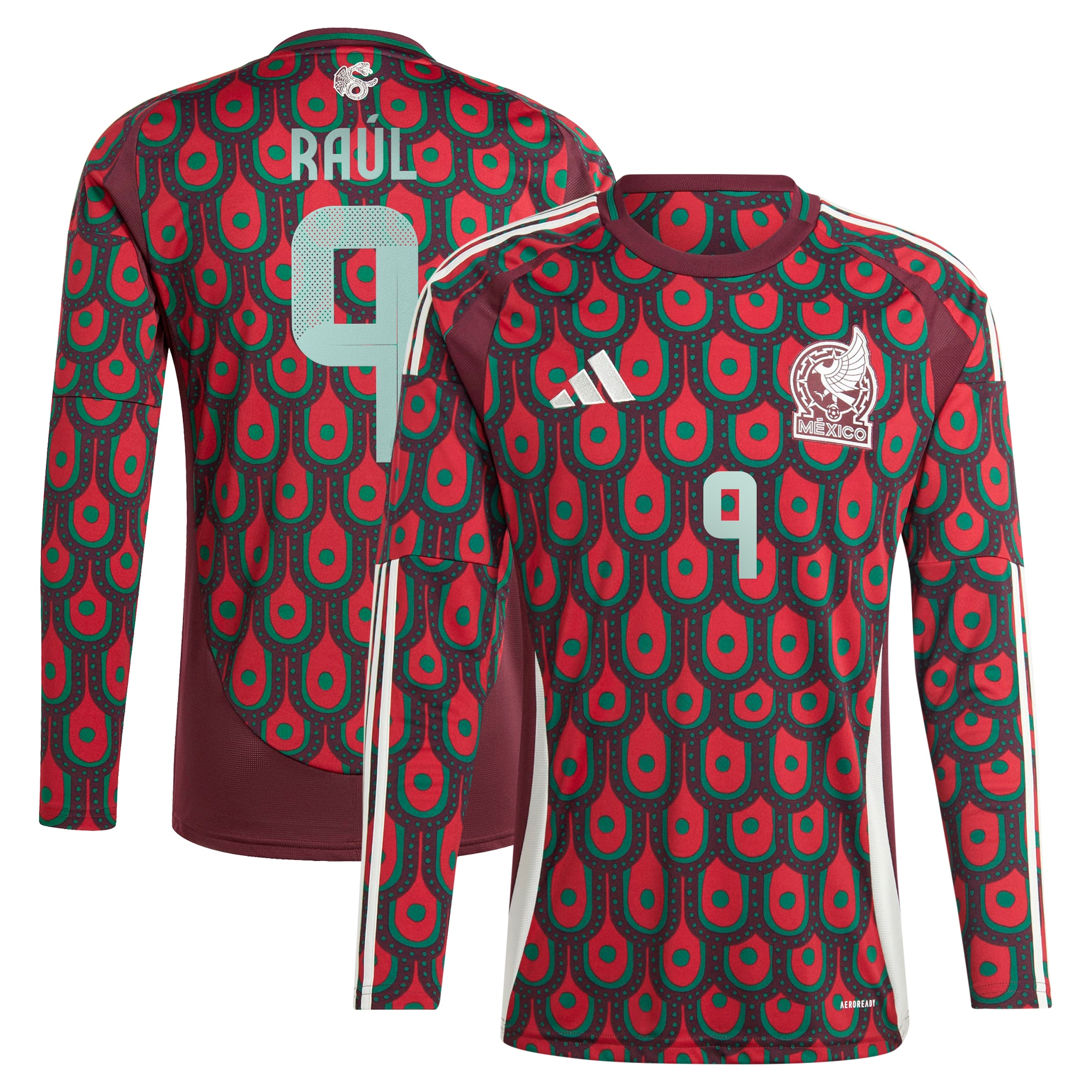 Raul Jimenez Mexico National Team 2024 Home Replica Player Long Sleeve Jersey – Burgundy