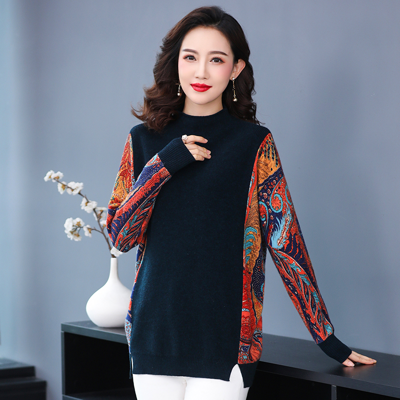 YISU New Autumn Sweater Half high collar Loose tops Fashion Printing Long sleeve Female Knitted Pullover Casual Women Sweater alx