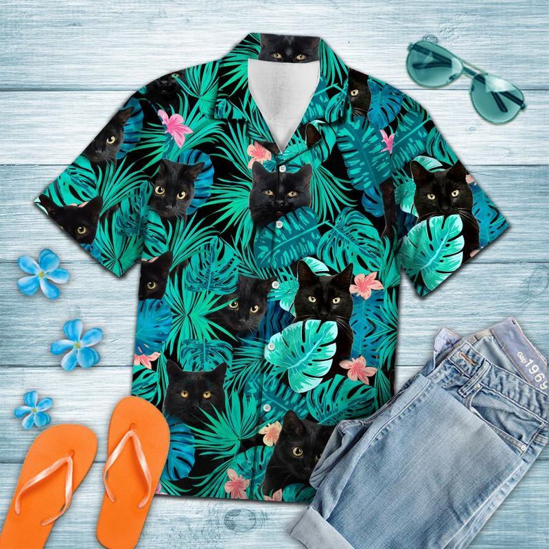 Black Cat Tropical Hawaii Shirt For Men Women Ha85941