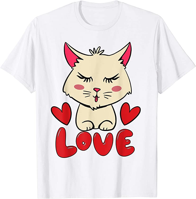 Cute Kitten Lover Gifts Girls Hearts Love Valentines Day Cat T-Shirt