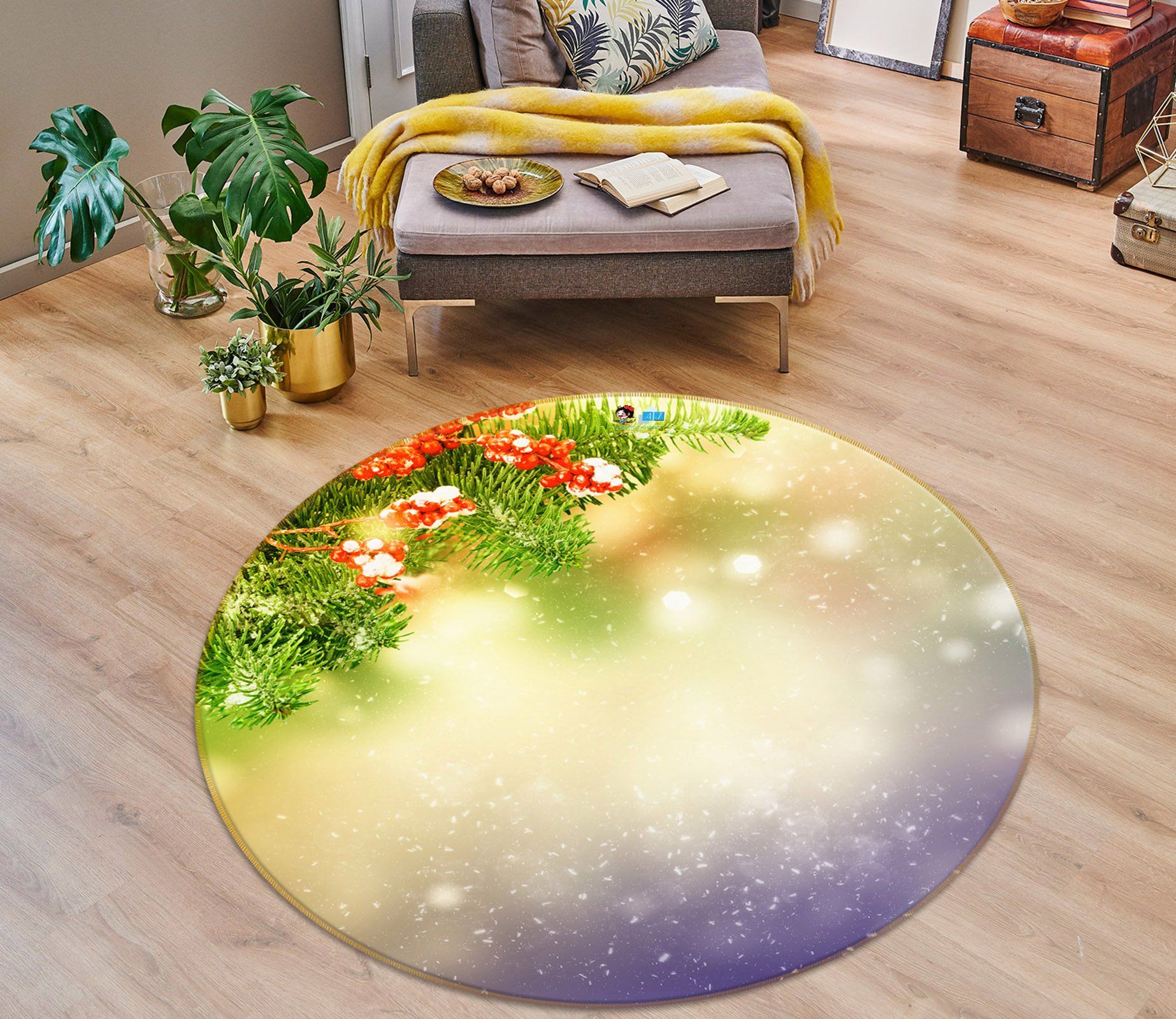 3d Branches Light Shadow 54172 Christmas Round Rug Home Decor Xmas