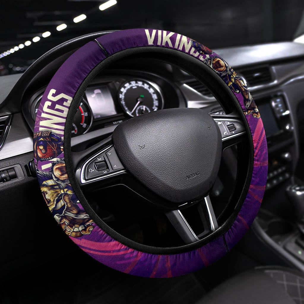 Minnesota Vikings American Football Giant Viking Holding Rugby Running Pink Purple Steering Wheel Cover