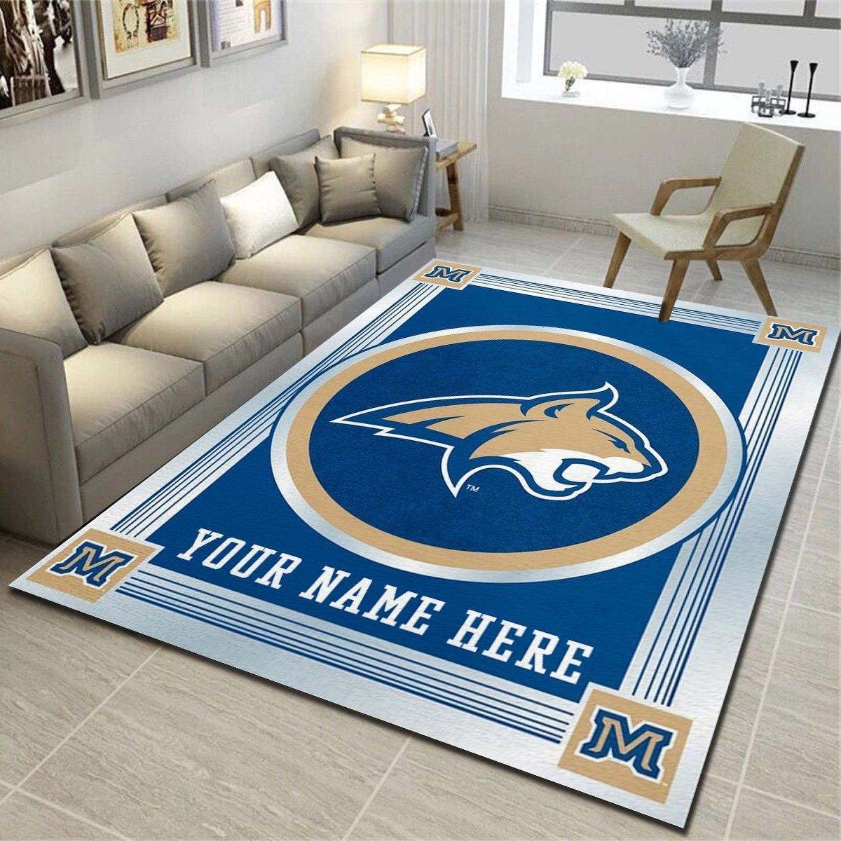 Montana State Bobcats Personalized Rug, Team Living Room Carpet, Customized Fan Cave Floor Mat