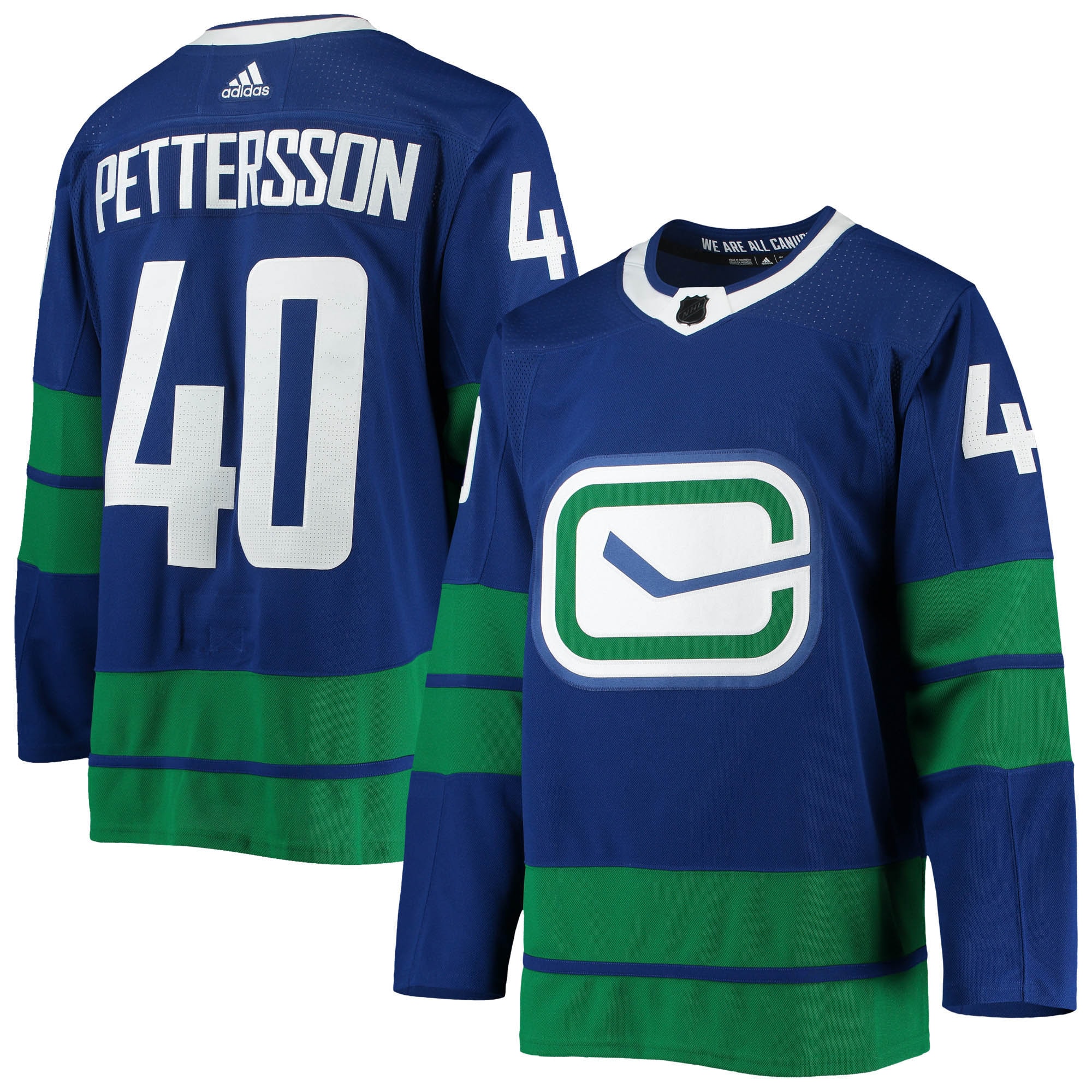 Men's Vancouver Canucks Elias Pettersson adidas Blue 2020/21 Authentic Alternate Player Jersey