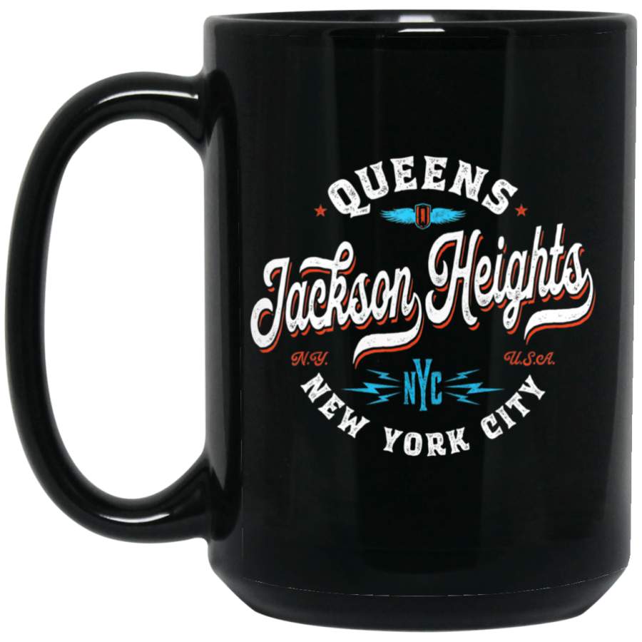 Vintage Jackson Heights Queens 15 oz Black Mug