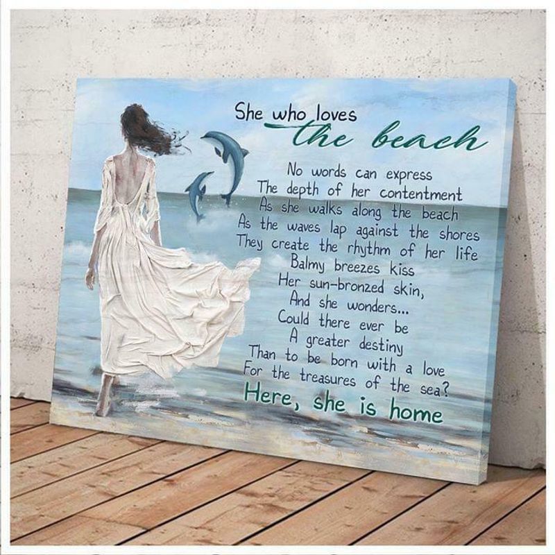 Dolphin She Who Loves Beach No Words Can Express Poster Canvas